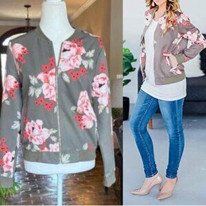 Darling Floral Bomber Jacket - Green and Pink size S